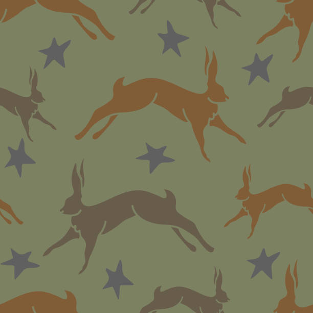 Repeat vector pattern with hares and stars. Beautiful fashion design for textile, wallpaper, wrapping paper.