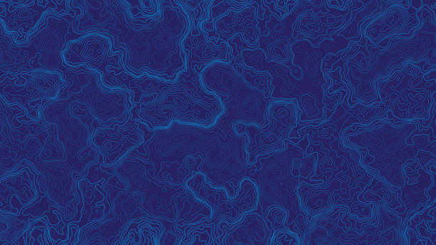 blaue topographische konturkarte abstrakter hintergrund - tiefenmessgerät stock-grafiken, -clipart, -cartoons und -symbole