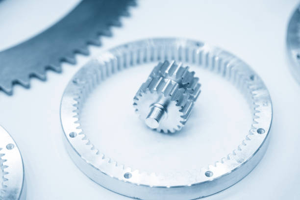 close-up of the planetary gear parts on the white background. - stater imagens e fotografias de stock