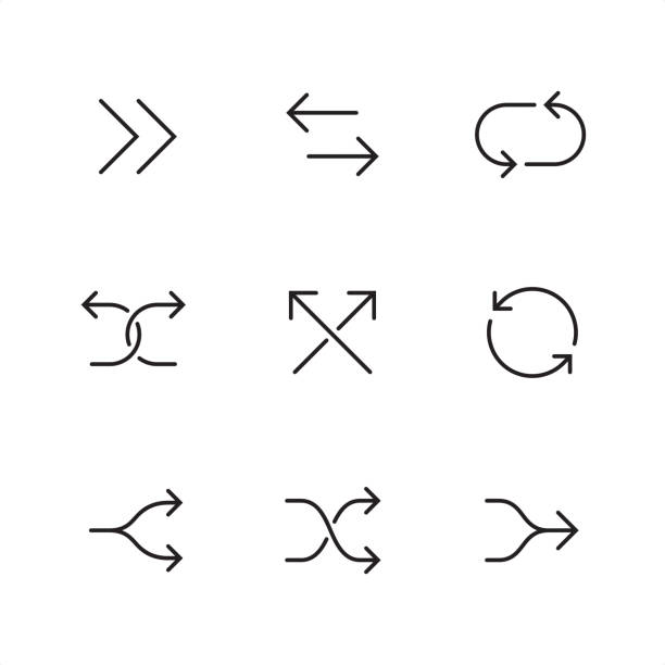 Double arrows - Pixel Perfect outline icons Double arrow symbol related outline vector icon set.

9 Outline style black and white arrow icons / Set #44

CONTENT BY ROWS

1 - Forward arrows, Opposite direction arrows, Cyclic arrows;

2 - Diverging arrows, intersecting arrows, Reload arrows;

3 - Split arrows, Shuffle arrows, Merger arrows.


Pixel Perfect Principle - all the icons are designed in 64x64 px grid, outline stroke 2 px.

Complete Outline 3x3 PRO collection - https://www.istockphoto.com/collaboration/boards/hyo8kGplAEWxASfzDWET0Q body adornment stock illustrations