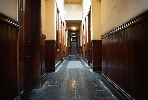 long hallway in old building
