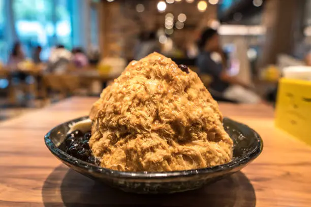 Photo of traditional Taiwanese ice baobing with Bubble tea, famous food in Taiwan night market