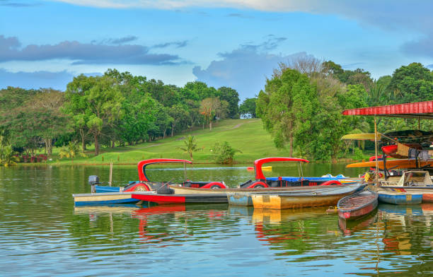 istock Boat on the lake with green nature background 1167223441