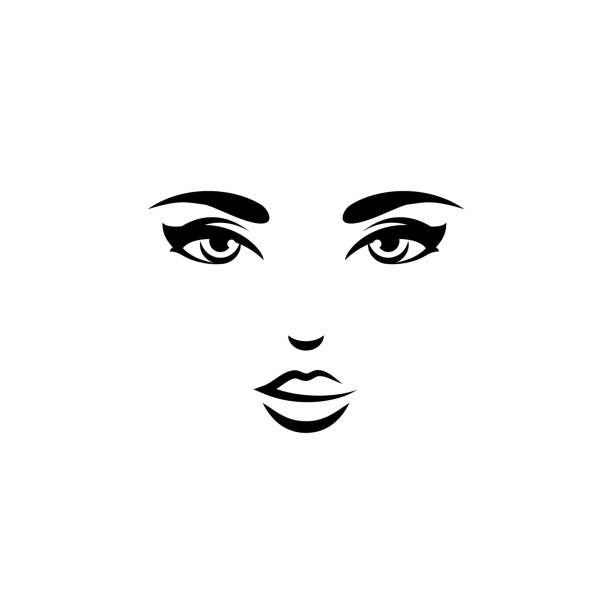 черная женская икона с открытыми глазами - women human face sensuality human eye stock illustrations