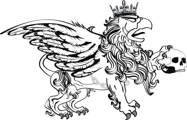 heraldische griffin krone wappen tattoo wappen insignien - shield lion griffin crown stock-grafiken, -clipart, -cartoons und -symbole