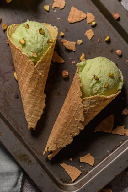 istock Pistachio ice cream in waffle cones 1167233546
