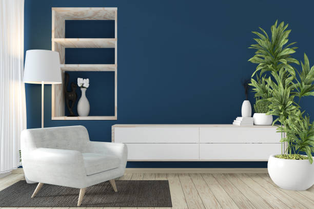 istock Cabinet zen style on modern dark blue room and decoration.3D rendering 1167238019