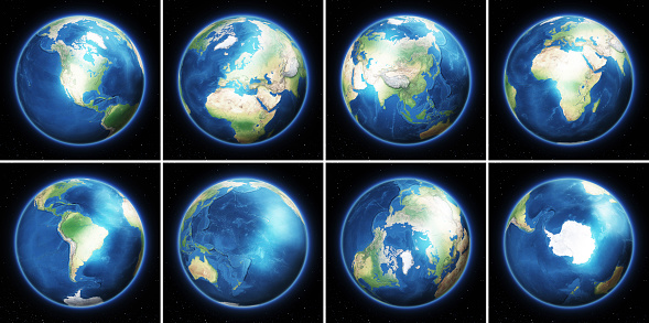 Collection of Planet Earth: North America, South America, Asia, Europa, Africa, Antarctic continent, Oceania, Australia and North Ocean.\n\n- maps used courtesy of ShadedRelief: http://www.shadedrelief.com/world/index.html; \n- license: http://www.shadedrelief.com/world/use.html;\n- software used: Adobe Photoshop CC 2017
