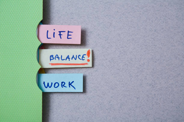 istock Work life balance choice concept. Stickers with inscriptions in a notebook. 1167244721