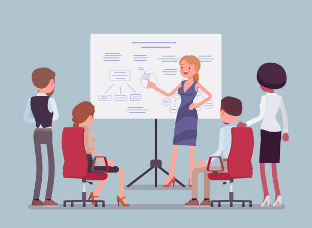 деловая встреча в офисе - cartoon business meeting training stock illustrations