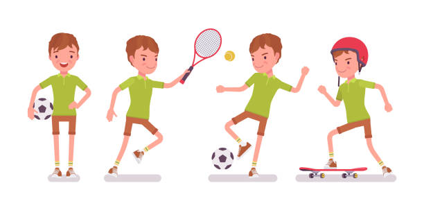 illustrations, cliparts, dessins animés et icônes de enfant de garçon 7-9 ans, activité sportive masculine d'enfant d'âge d'école - 6 7 years illustrations