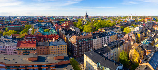 Flying over central Stockholm, near Gotgatan, Sodermalm Flying over central Stockholm, near Gotgatan, Sodermalm sodermalm photos stock pictures, royalty-free photos & images