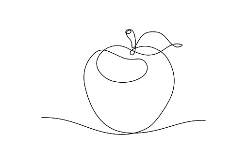 Apple fruit in continious line art drawing style. Minimalist black line sketch on white background. Vector illustration