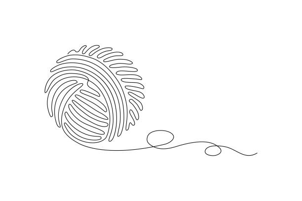 Ball of thread Ball of thread in continuous line art drawing style. Black line sketch on white background. Vector illustration thread stock illustrations