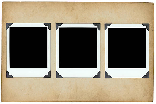 três fotografias no antigo fundo de cartão - old paper mottled rectangular shape imagens e fotografias de stock