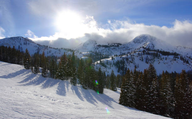 istock Skiing slope against sun 1167266181