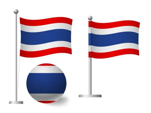 Vector illustration of Thailand flag on pole and ball icon
