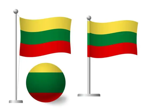Vector illustration of lithuania flag on pole and ball icon