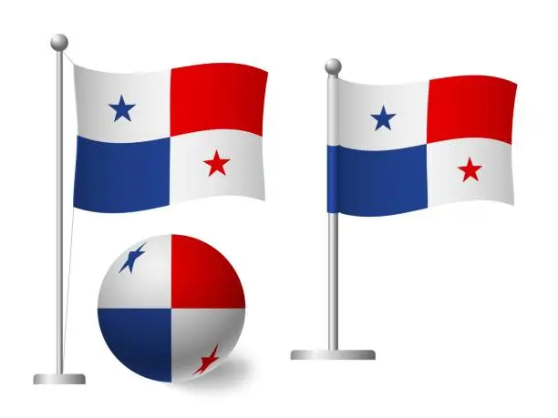 Vector illustration of Panama flag on pole and ball icon