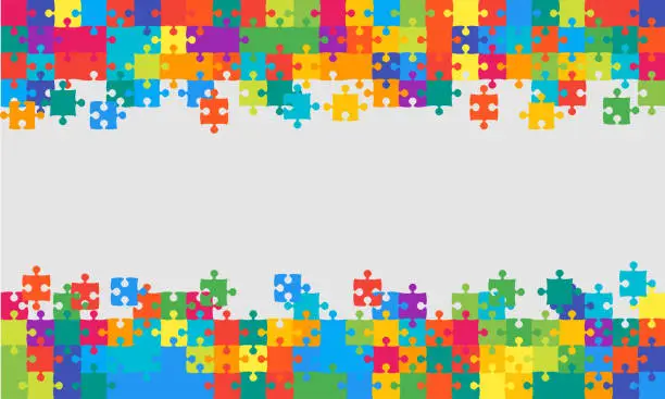 Vector illustration of Frame, background, banner, blank with puzzle jigsaw colorful pieces.