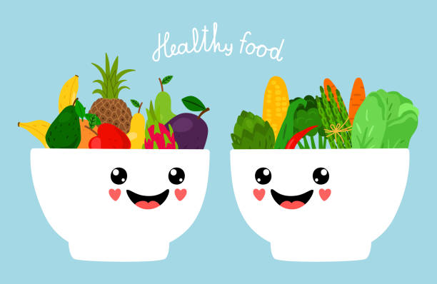 istock Kawaii bowls with fruits and vegetables vector illustration 1167278319
