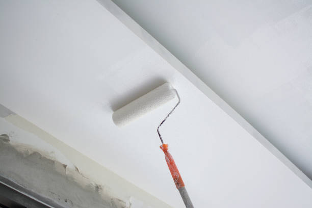istock painting a white gypsum plaster ceiling with paint roller 1167291180