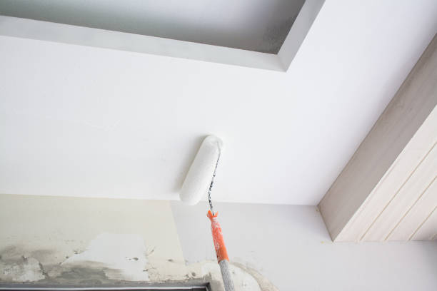 istock painting a white gypsum plaster ceiling with paint roller 1167291184