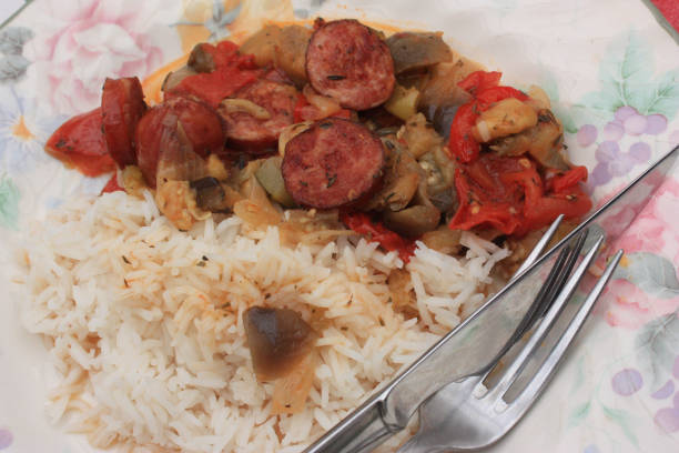 istock Ratatouille cooked with sausage and served with basmati rice 1167297492