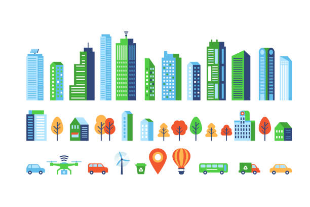 Smart city elements with modern buildings and network connection for graphics design. Smart city elements with modern buildings and network connection for graphics design. Vector illustration israel skyline stock illustrations