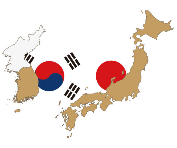 日本と韓国の地図イラスト。 - 韓国の国旗点のイラスト素材／クリップアート素材／マンガ素材／アイコン素材