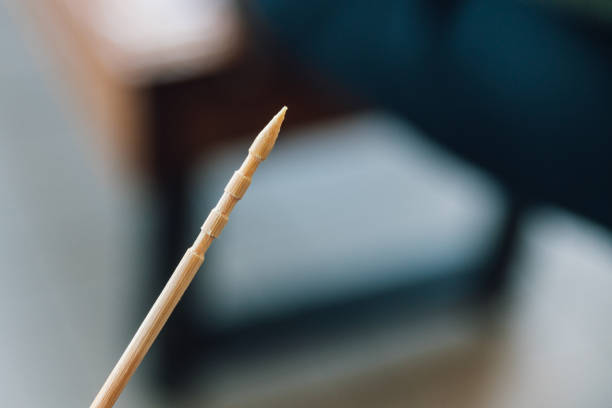 Close-up Wooden Stick Skewer with inside lock for meatballs.