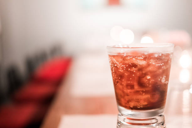 Glass of soft drinks placed on the table gives a refreshing feeling when drinking