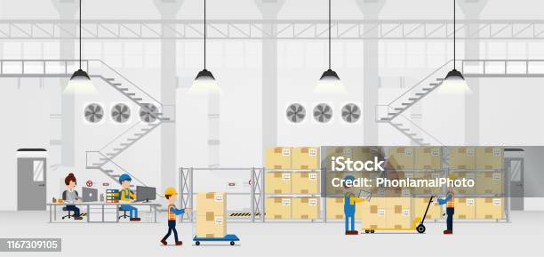 Mer Process Warehouse Warehouse In Process Stock Illustration - Download Image Now - Factory ...