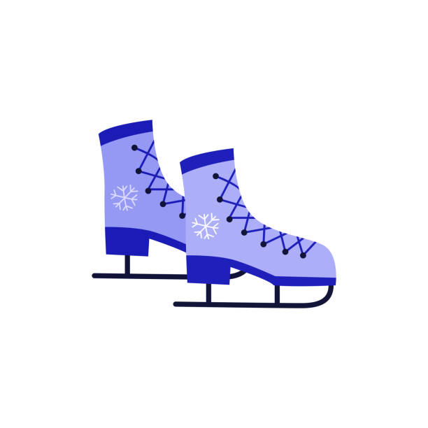 łyżwy z niebieską ikoną z nadrukiem płatka śniegu - ice skating ice skate ice hockey ice stock illustrations