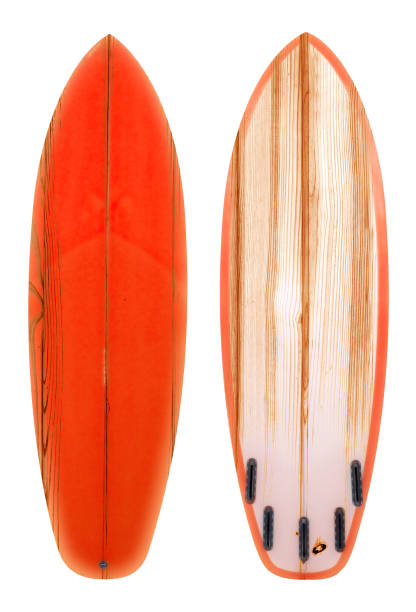 Retro wood longboard surfboard Retro wood shortboard surfboard isolated on white with clipping path for object, vintage styles. surfboard stock pictures, royalty-free photos & images