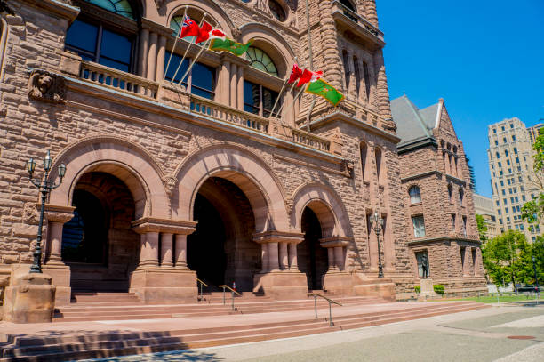 Front Entrance To Queen's Park Government Building In Downtown Toronto stock photo
