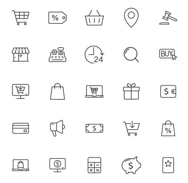 электронной коммерции веб-вектор значки - auction interface icons push button buy stock illustrations