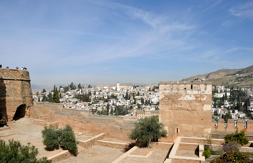 View on Albaicin with the Plaza San Nicolas from inside the Alcazaba,Granada,Spain.