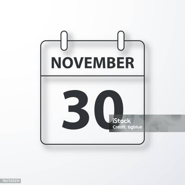 November 30 Daily Calendar Black Outline With Shadow On White