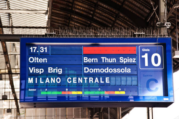 istock An electronic board display on platform 10. With info about a 17.31PM Milan-bound train via Olten, Bern, and Domodossola 1167337193