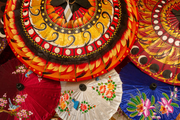 istock Colorful umbrellas clustered together in Thailand 1167338294
