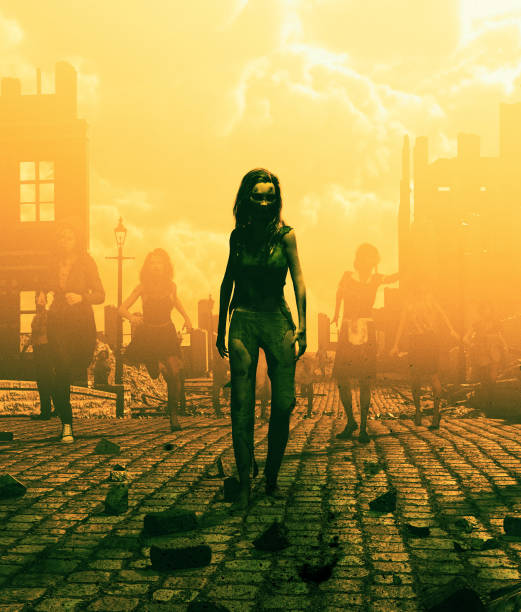 istock Zombies horde in ruined city after an outbreak 1167340600
