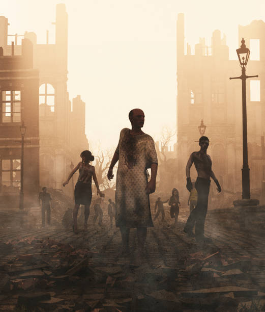 istock Zombies horde in ruined city after an outbreak 1167340601