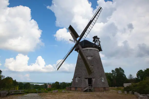 The great Dutch windmill on the island of Usedom, Germany . The island is on the border between Germany and Poland and one of Germany's major holiday and recreation areas.