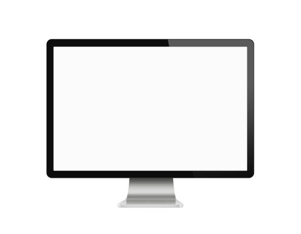 пустой монитор компьютера изолированы на белом с отсечением путь - withe flat screen computer monitor electronics industry стоковые фото и изображения