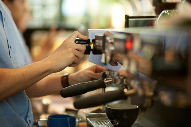 istock Barista cafe making fresh coffee by machine 1167346059