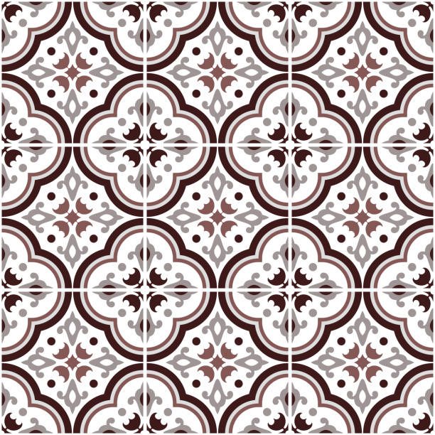 wzór płytki - seamless brown floral pattern arabic style stock illustrations