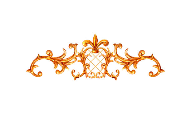 istock Gold ornament baroque style element vignette. Watercolor hand drawn vintage engraving floral scroll filigree frame. 1167350798