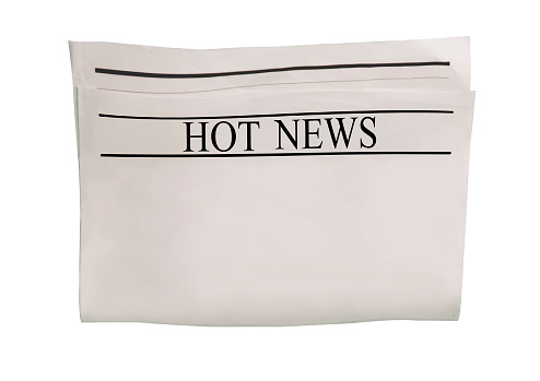 Mockup newspaper blank isolated on white background. News paper with headline Hot News. Vintage gray grunge texture. Empty space for news text and images.