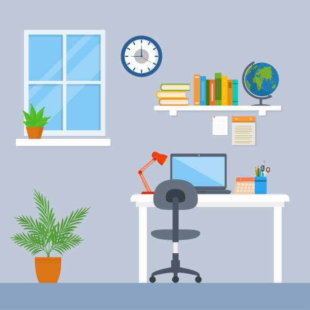 stockillustraties, clipart, cartoons en iconen met interieur illustratie van een werkruimte - office at home